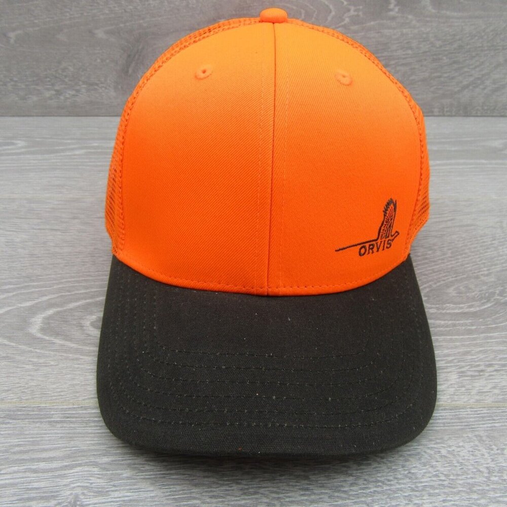 Orvis Pheasant Logo Orange Mesh Trucker Hat Cap Men's Snapback NEW - Picture 3 of 13